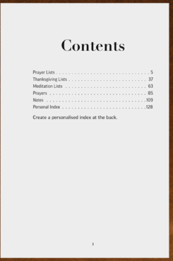 My Prayers Contents page